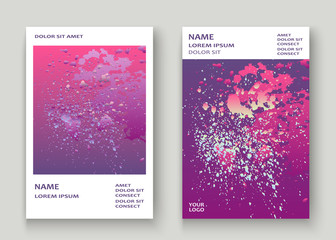 Neon explosion paint splatter artistic cover design. Fluid violet gradient dust splash texture background. Trendy creative template vector Cover Report Catalog Brochure Flyer Product