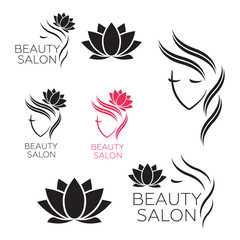 Beautiful woman face logo template for hair salon vector