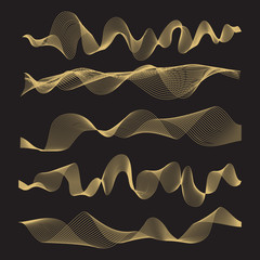 Abstract waves vector set on black background