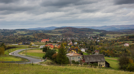 Fototapeta na wymiar Czaszyn village in Bieszczady at autumn, Poland