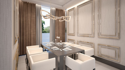 Luxurious Classic dining room , 3d rendering