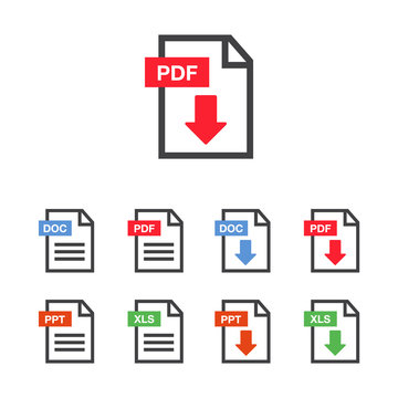 File download icon. Document icon set. PDF file download icon
