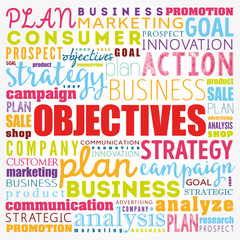 Objectives word cloud collage, business concept background