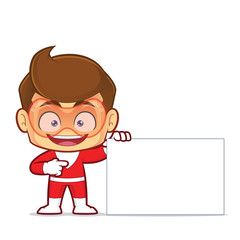 Clipart picture of a superhero cartoon character holding a blank sign