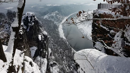 Foto op Plexiglas De Bastei Brug Bastei Lookout Point, Saksisch Zwitserland, Duitsland