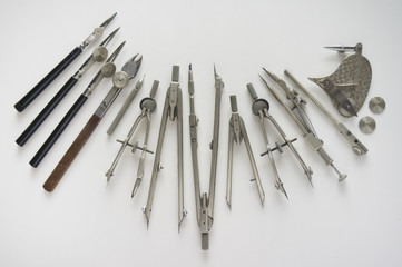 Vintage tools used for drawing. For architect, students, engineers, artists, builders, engineering concepts