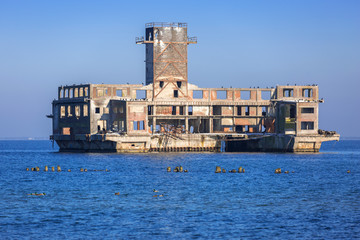 Fototapeta premium World war II torpedo platform at Baltic Sea in Babie Doly, Poland;