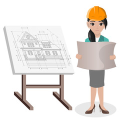 Female Architect holding blue print 