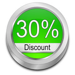 30% Discount button - 3D illustration