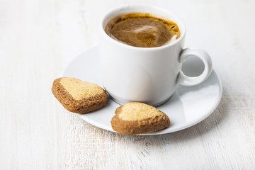 Heart-shaped biscuits and coffee