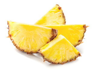 heap of pineapple slices isolated on white background