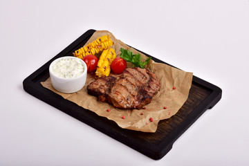 fried steak with vegetables