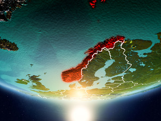 Norway with sun on planet Earth