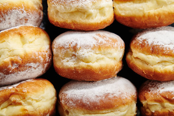 Closeup shot of sufganiyot donuts with jelly
