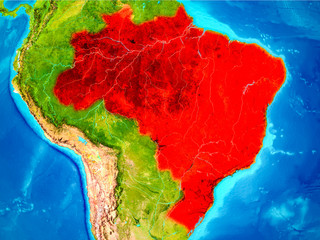 Brazil in red on Earth