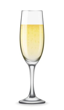 Vector Realistic champagne glasses with white wine isolated on white background. Mockup template blank for product packing advertisement.