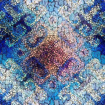 Seamless background pattern. Irregular decorative geometric mosaic art tile pattern from uneven broken pieces. Vintage crack effect.