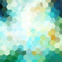 Fototapeta na wymiar Geometric pattern, vector background with hexagons in white, green, blue, beige tones. Illustration pattern