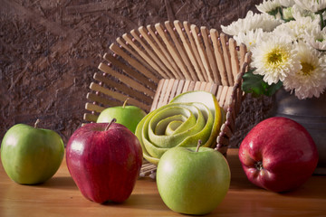 still life with red and green apples