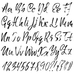 Handdrawn dry brush font. Modern brush lettering. Grunge style alphabet. Vector illustration.