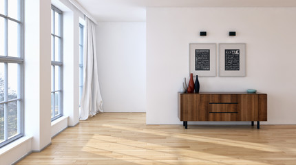 Modern bright interiors 3D rendering illustration