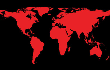 Fototapeta na wymiar Map of the world with red continents and black background. Vector illustration