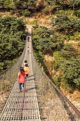 Fototapete Rund Children Running over Suspension Bridge, Trishuli River, Nepal © Ingo Bartussek