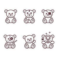 Teddy bear line  vector set