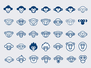 Big Vector Set of Monkey Icons.Outline and Glyphs © Oksana_Latysheva