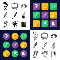Artist All in One Icons Black & White Color Flat Design Freehand Set