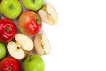 red and green apples isolated on white background with copy space for your text, top view. Flat lay pattern