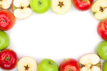 red and green apples isolated on white background with copy space for your text, top view. Flat lay pattern