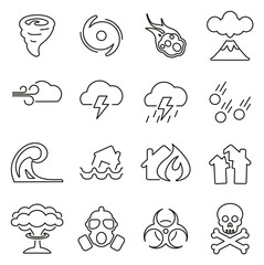 Armageddon or Disaster Icons Thin Line Vector Illustration Set