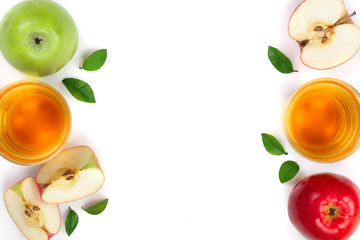 apple with juice and leaves isolated on white background with copy space for your text. top view. Flat lay pattern