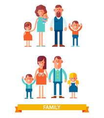 Vector set of characters in a flat style. Big family together. Cartoon vector illustration 