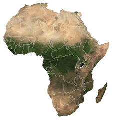Large (97 MP) isolated satellite image of Africa with country borders. African continent from space. Detailed map of Africa in orthographic projection. Elements of this image furnished by NASA. © Anton Shahrai