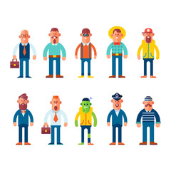 Big set of characters in flat style. Man and guy in different clothes. Cartoon style, vector illustration.t