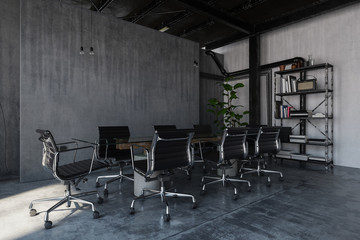 Polished concrete office room, table and chairs