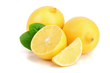 Fototapeta na wymiar lemon and slice with leaf isolated on white background