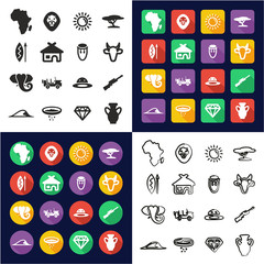 Africa All in One Icons Black & White Color Flat Design Freehand Set