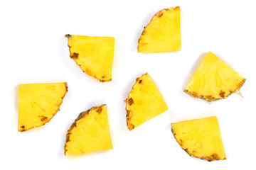 Sliced pineapple isolated on white background. Top view. Flat lay pattern