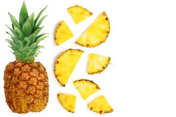 Sliced pineapple isolated on white background with copy space for your text. Top view