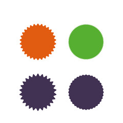 Set of vector starburst, sunburst badges. Different color. Simple flat style Vintage labels. Colored stickers.