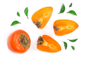 persimmon isolated on white background. Top view. Flat lay pattern