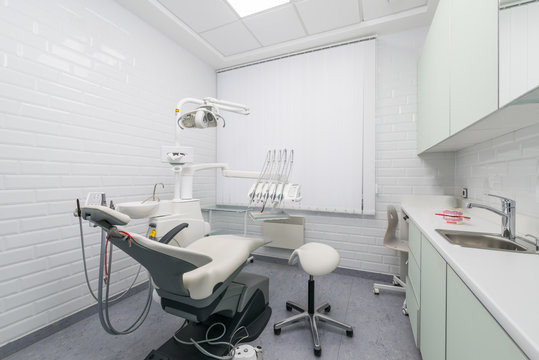 Modern dental practice, dental chair and accessories
