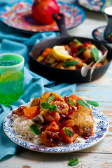 chicken  legs with pumpkins and dried apricots.