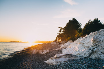 sunset on the sea and white cliffs