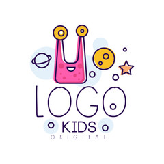 Kids logo original, creative concept template hand drawn vector Illustration isolated on a white background