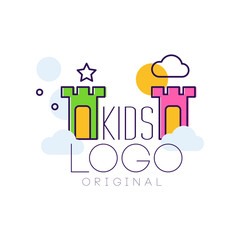 Kids logo original, creative concept template hand drawn vector Illustration isolated on a white background