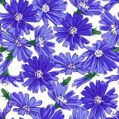 Fototapeta premium Floral seamless pattern with chicory.